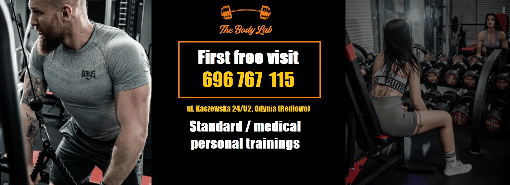 The Body Lab – first free visit, tel. 696 767 115, ul. Kaczewska 24/U2, Gdynia (Redłowo). Standard / medical personal trainings.